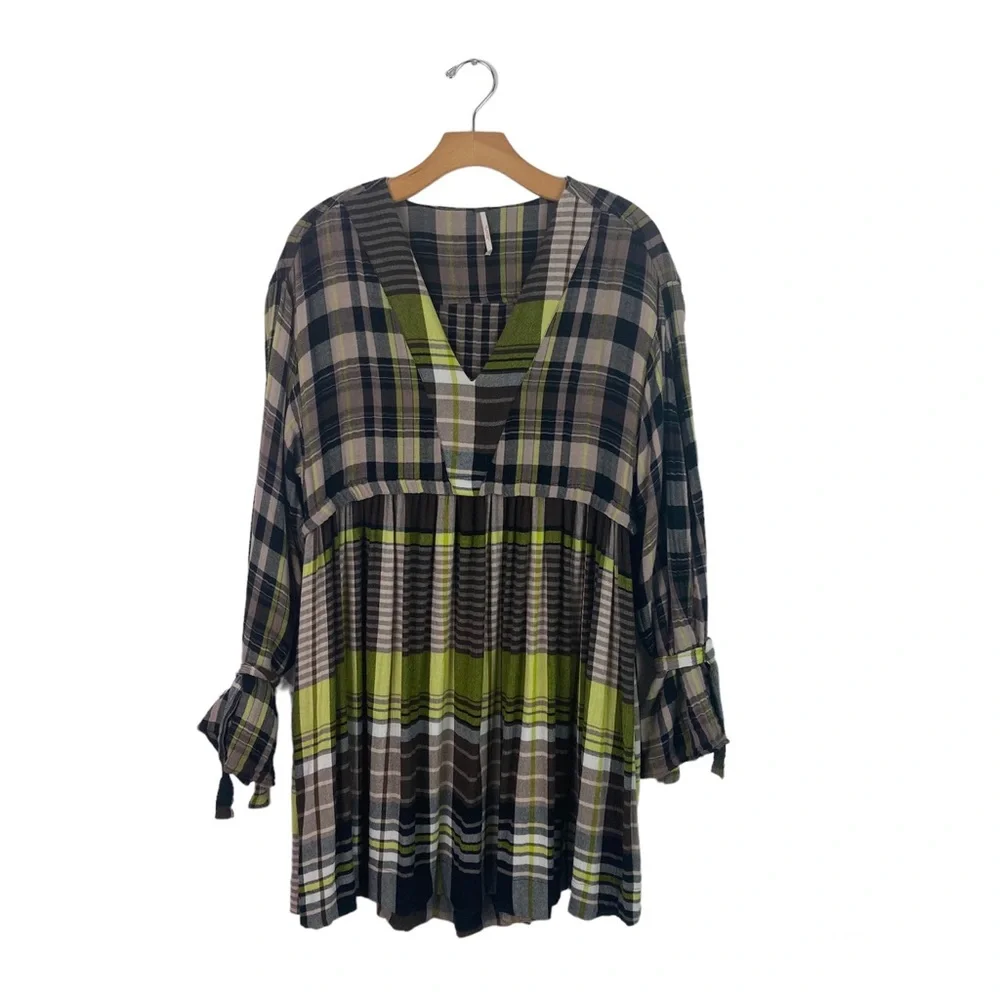 Free People Falling Stars Plaid Mini Dress XS